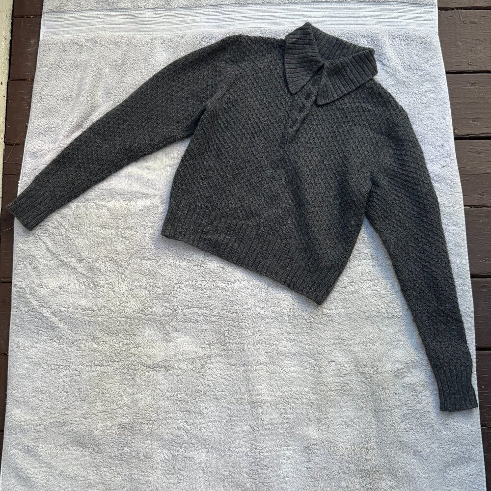 Frame Cashmere Wool Blend Polo Cozy Knit Sweater in Cream Grey Size XS